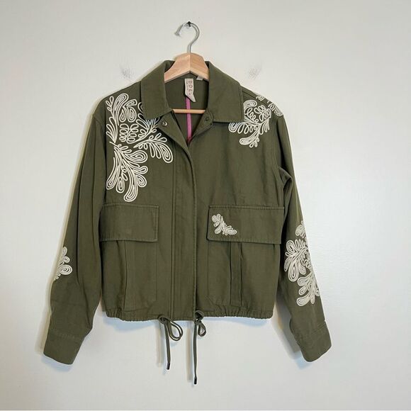 Anthropologie Dolan Embroidered Utility Jacket Olive Green Sz XS Military Boho - Picture 3 of 12